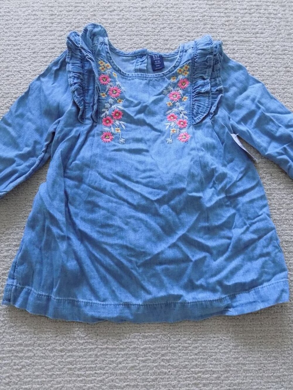 NEW BABY GAP TODDLER DENIM JEAN FLORAL FLOWER DRESS 2 PIECE